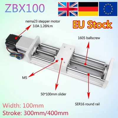 W100mm Double Linear Rail Stage Motion Actuator Sliding Table Stroke 300mm-400mm - Image 1 of 4
