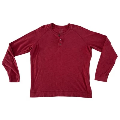 Vince Mens XL Long Sleeve Henley Shirt Red Maroon Peru Cotton Button Up Casual - Image 1 of 4