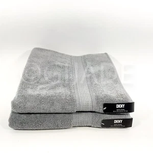 DKNY 100% Cotton Set of 2 Towels Gray 2 Bath New - Picture 1 of 6