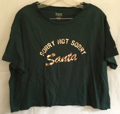 Victoria's Secret розовый укороченный верхний извините не извините Санта футболка золотой блеск L новый с Ярлыками - Изображение 1 из 4