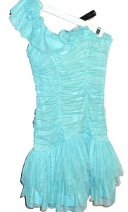 Dress Josh & Jazz Lgt Blue Ruffles One Shoulder Strap Short Size 3/4 - Picture 1 of 7