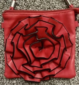 CUTE RED mini 6"x6" Over the shoulder mini purse/handbag- Ruffled Flower Design - Picture 1 of 7