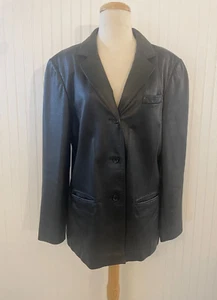 Jacqueline Ferrar Vintage Womens Black 100% Leather Jacket Coat Size Large - Picture 1 of 12