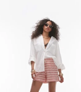 BNWT: Topshop Casual Cotton Shirt Off-White Oversized UK 12 - Picture 1 of 4