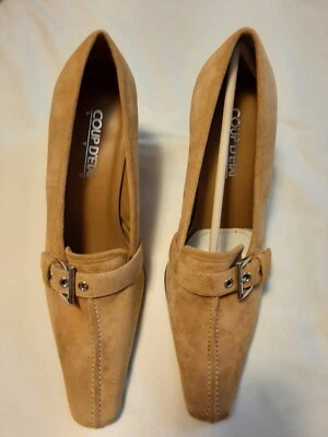 coup d'etat shoes Sz 8 Tan 3.5" Heel Leather Upper New - Image 1 of 4