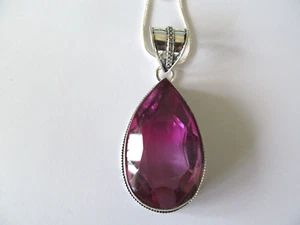NEW EX. LARGE TEARDROP DEEP PINK TOPAZ CRYSTAL PENDANT STERLING SILVER NECKLACE - Picture 1 of 9