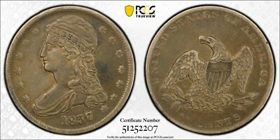 1837 REEDED EDGE CAPPED BUST HALF "50 CENTS" VARIETY NGC XF 40 CHOICE ORIGINAL - Image 1 of 4