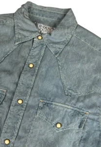 Ryan Michael Western Herren Seide Chambray Druckknopf bestickt Peitschenstich Gr. S - Bild 1 von 7