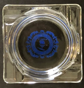 Lycoming College Ashtray Williamsport PA Vintage Glass Square 4 1/4” Blue Design - Picture 1 of 6