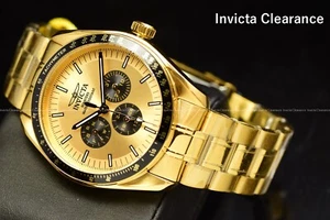 Invicta Speciality Herren GMT Quarz Datum goldfarbenes Zifferblatt SS Uhr - Bild 1 von 8
