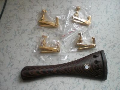 1 PC Wenge Violin Tail Piece with 4 Gold Fine Tuners 4/4 - Image 1 of 4