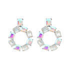 Sparkling AB Clear Crystal Rhinestone Square Round Stud Earrings