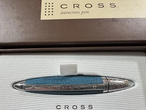 CROSS AUTOCROSS TEAL LEATHER PEN Leather Wrapped w Chrome Appointments #AT0162-5 - Picture 1 of 3