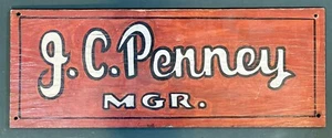 Vintage 1940’s Allegan,MI Tom Surprise Hand Painted J.C. Penny Manager Wood Sign - Picture 1 of 2