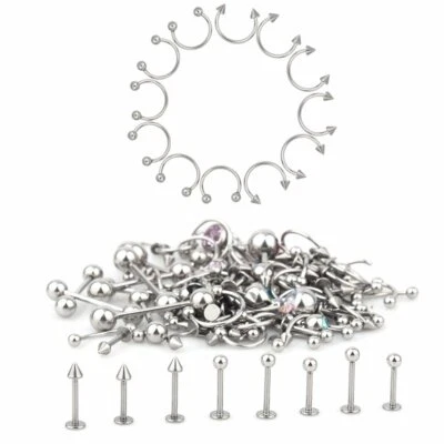 10-100Pcs Steel Body Piercing Kit Nose Navel Ring Lip Tongue Eyebrow Tragus Stud - Image 1 of 4