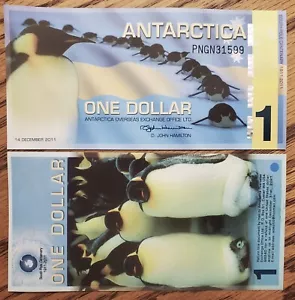 Antarctica December 2011 One Dollar Polymer Uncirculated $1 Banknote - Picture 1 of 3