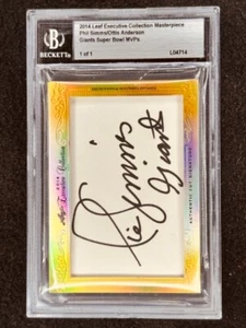 Phil Simms Ottis OJ Anderson 2014 Leaf Masterpiece Cut Signature 1/1 JSA Giants - Picture 1 of 2