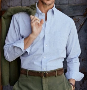 Camicia J. McLaughlin Collis vestibilità classica Seersucker righe blu XL Gingham a quadri - Foto 1 di 10