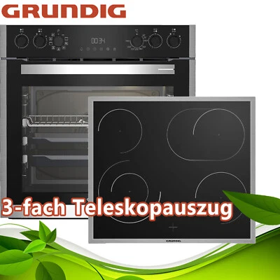 Grundig Multifunktionsherdset Glaskeramikkochfeld 3-fach Teleskopauszug Display  - Bild 1 von 4