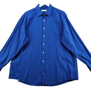 Michael Kors Men's Size 17.5-34/35 Blue Stripe Cotton Long Sleeve Dress Shirt - Picture 1 of 13