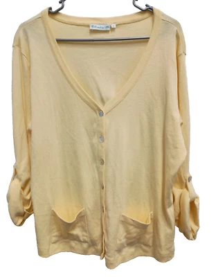 Lulu-B Womens Cardigan Large Yellow Button Front Tab Sleeve Cotton Lagenlook - Image 1 of 4