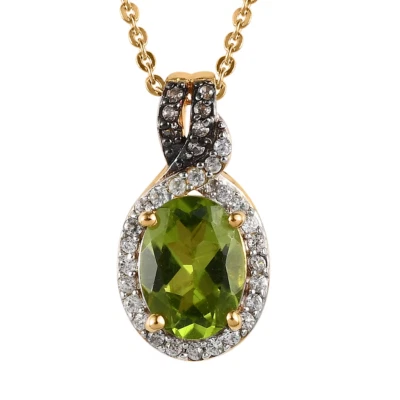 PENDANT NECKLACE,Arizona PERIDOT, Champagne Zircon 20 In. Vermeil YG Plated 925 Foto 1 de 4
