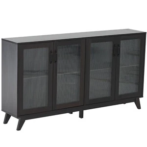 Ivinta Black Kitchen Buffet Server Table, Sideboard with Glass Doors for Storage - Picture 1 of 7