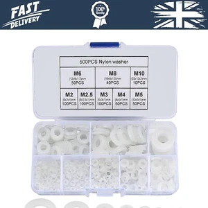 500 pz Lavatrici in nylon, Lavatrici piatte rotonde in plastica, Guarnizioni Lavatrice assortite - Foto 1 di 8