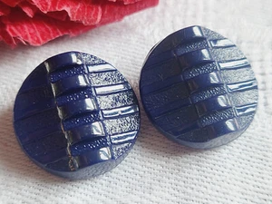 Duo boutons anciens en verre bleu foncé diamètre: 1,7 cm G10A - Picture 1 of 5