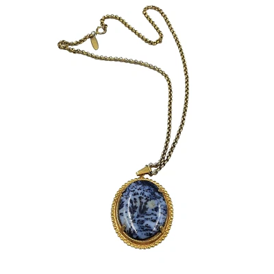 Collar Colgante Whiting & Davis Tono Dorado Piedra Azul 21" Cadena Larga De Colección Foto 1 de 4