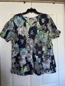 Greys Anatomy 2X Navy Floral Scrub Top NEW - Picture 1 of 1