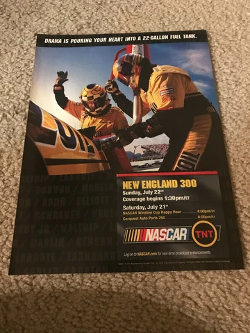 Vintage NASCAR ON TNT Poster Print Ad 2001 NEW ENGLAND 300 RARE Cover