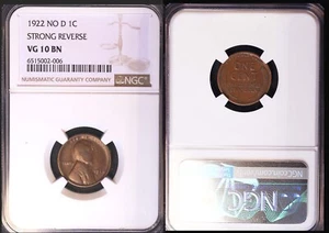 1922 NO D 1C- NGC VG 10 BN STRONG REVERSE LINCOLN WHEAT SMALL CENT - Picture 1 of 1