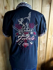 RUMBLE59 4XL 20 FEMME FATALE ROCKABILLY DINER BOWLING SHIRT PIN UP HOT ROD 50S - Picture 1 of 6