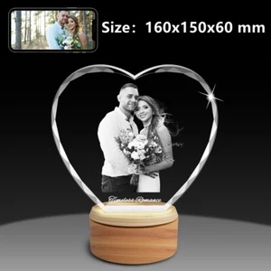 Unique Birthday Anniversary Wedding Presents, Personalised 3D Crystal Heart Gift - Picture 1 of 15