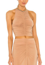 A.L.C. Adley Beige Race Back Ruched Stretch Pullover Crop Tank Top