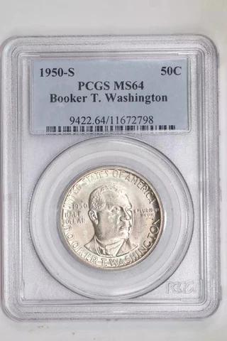 1950-S BOOKER T WASHINGTON SILVER COMMEMORATIVE HALF DOLLAR PCGS MS64 Cover