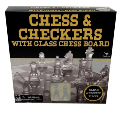 Cardinal Glass Chess & Checkers Classic Board Game Clear & Frosted Strategy NEW  - Image 1 of 4