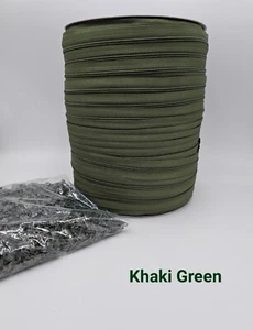 Khaki Green Continuous Zip Chain No3 Nylon Zipper & Autolock Sliders - Picture 1 of 2
