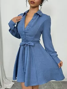 Women's Elegant Button-Up Belted Flare Dress ๐๐ - Picture 1 of 7