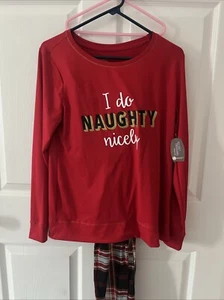 Secret Treasures Women’s 2- Pc I Do Naughty NicelyPlaid Christmas Pajama Set Sm - Picture 1 of 5