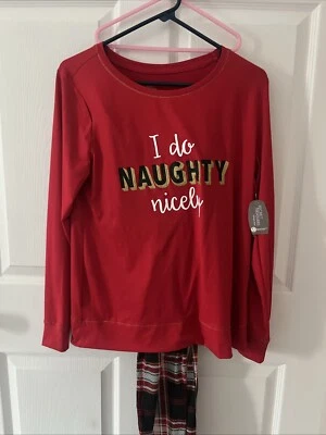 Juego de pijama de Navidad Secret Treasures para mujer de 2 piezas I Do Naughty NicelyPlaid pequeño Foto 1 de 4