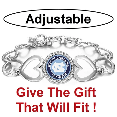 North Carolina Tar Heels Womens Silver Heart Link Adjust. Bracelet w GiftPkg D27 Cover