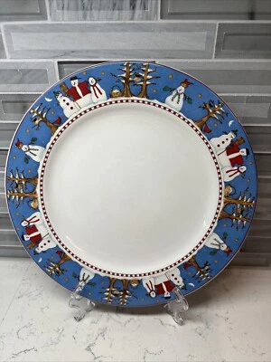 "Plato de cena Sakura 1998 10,75"" Debbie Mumm muñeco de nieve Navidad invierno usado en excelente estado" Foto 1 de 4