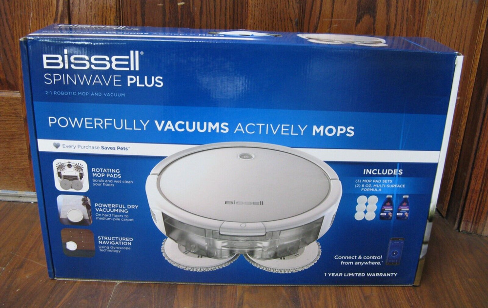 !NEW! BISSELL SPINWAVE PLUS 2 IN 1 ROBOTIC MOP AND VACUUM (28596) *WHITE*