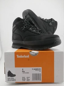 Timberland Euro Hiker Youth Size 1 Mid Lace Boot Black Nubuck TB 0A2QP9 W05 - Picture 1 of 8