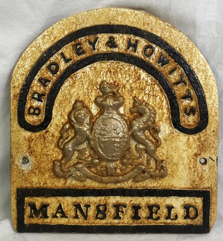 Antique Bradley & Howitts, Mansfield Cast Iron Sign, Advertising Wall Plaque Cover