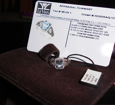 ANEL AUTÊNTICO LEVIAN OURO 14 QUILATES OURO BAUNILHA ÁGUA-MARINHA NOVO COM ETIQUETA/CAIXA US$ 1330,00 - Imagem 1 de 4