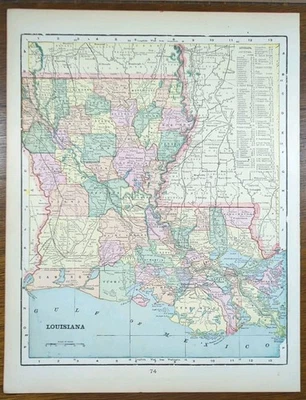 Mapa LOUISIANA 1899 14"x11" Antiguo Antiguo Original NUEVO IBERIA CHALMETTE LA Foto 1 de 4