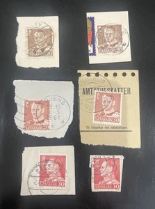 (6) gebrauchte Briefmarken Dänemark / Dänemark (20, 30) König Friedrich IV. - montiert, rot, braun - Bild 1 von 7